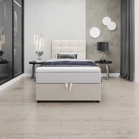 Kingston 90x200 béžová kontinentální postel v moderním skandinávském stylu s čalouněným záhlavím s krystaly postel s úložným boxem