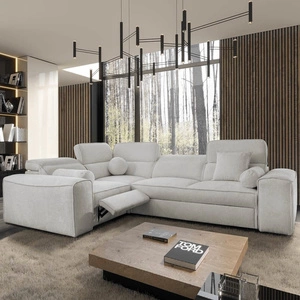 Rohová sedací souprava s funkcí spaní Viano II Lux šedý jasan levá designová rohová sedací souprava do obývacího pokoje s pohodlnou výsuvnou opěrkou nohou