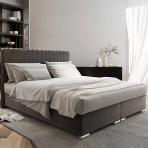 Šedá kontinentální postel Sarona 180x200 v moderním skandinávském stylu s výrazným čelem
