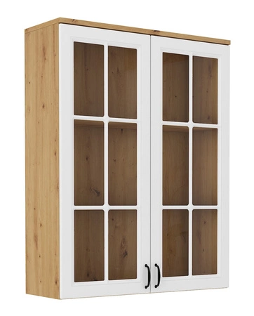 Nástavec na komodu Scandi 100 cm dub artisan / bílá klasický design bezpečnostní tvrzené sklo frézovaná čela kovové úchyty