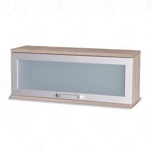 Závěsná police s dvířky Maximus 100 cm dub sonoma světlý moderní design hrany zdobené speciální dýhou prvky z tvrzeného bezpečnostního skla