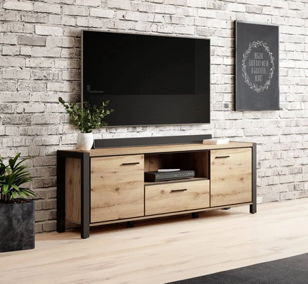 RTV skříňka Aktiv 180 cm dub taurus / černá stylová TV skříňka v industriálním stylu kovové úchyty v černé barvě