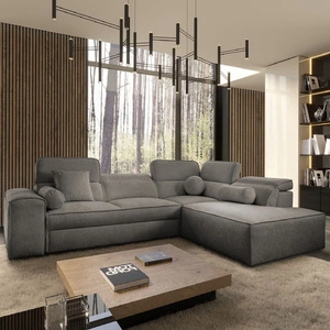 Rohová sedací souprava s funkcí spaní Viano VII šedá pravý roh moderní a stylová s nastavitelnými opěrkami hlavy dekorativní polštáře