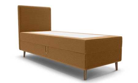 Kontinentální postel Totti 80x200 medová stylová postel s úložným prostorem trojrozměrná tkanina s výraznými pruhy