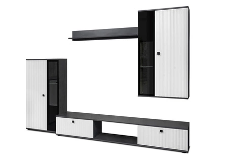 Nábytek Senja matný / bílý moderní design dekorativní rýhovaná čela s kovovými úchytkami