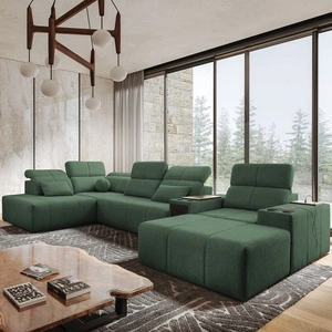 Rohová sedací souprava s funkcí spaní Tesalia V mint pravá komfortní rohová sedací souprava se zásuvkou a funkcí posuvného opěradla