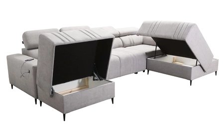 Rohová pohovka s funkcí spaní Castel VI šedohnědá levá pohodlná a elegantní rohová pohovka se dvěma kontejnery na lůžkoviny