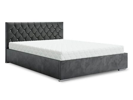 Čalouněná postel Bauru 180x200 šedá s kontejnerem v moderním skandinávském stylu s prošívaným podhlavníkem s krystaly