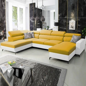 Rohová sedací souprava s funkcí spaní Savona VI žlutá / bílá pravá elegantní a pohodlná rohová sedací souprava do obývacího pokoje dva kontejnery na lůžkoviny