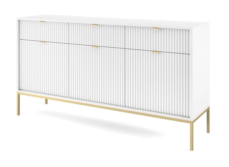 Zásuvková komoda Lovro 154 cm bílá moderní design potěší milovníky výrazných interiérů zlaté kovové doplňky