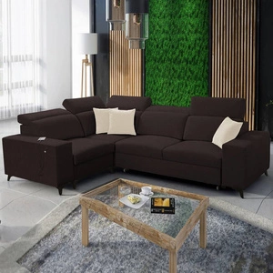 Kelly Sleek II rohová sedačka s funkcí spaní hnědá levá elegantní rohová sedačka do obývacího pokoje z odolné tkané látky