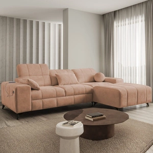 Rohová sedací souprava s funkcí spaní Penejos losos pravý elegantní rohová sedací souprava s úložným prostorem na lůžkoviny pohodlné nastavitelné opěrky hlavy