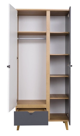 Šatní skříň Memone 90 cm zlatý dub / bílá / grafit moderní design ideální skříň do pokoje pro mladé nebo do předsíně