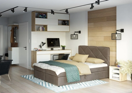 Světle hnědá kontinentální postel Luton 140x200 v moderním skandinávském stylu s výrazným čelem