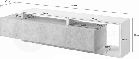 TV skříň Bota 219 cm antracit / dub ribbec moderní design a asymetrický tvar odolný proti poškození