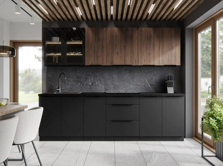 Sada kuchyňského nábytku Brianza / Černá 260 cm skříňky s kovovými úchytkami vypadají skvěle v moderních interiérech