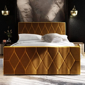 Čalouněná postel Sparks 180x200 hořčice s úložným prostorem v moderním stylu s výrazným čelem a nohama