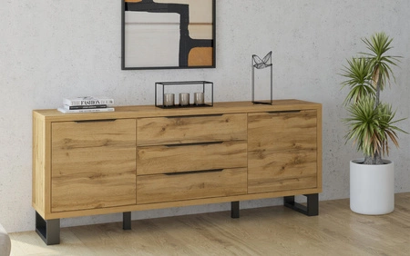 Zásuvková komoda Halle 201 cm dub wotan funkční ideální pro interiéry v industriálním a loftovém stylu stabilní kovová základna