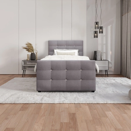Šedá kontinentální postel Kansas 100x200 v moderním skandinávském stylu s čalouněným čelem a nohama