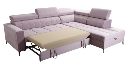 Rohová sedací souprava s funkcí spaní Nausa III bordó sametová pravá stylová pohodlná rohová sedací souprava nastavitelné opěrky hlavy nádoba na lůžkoviny