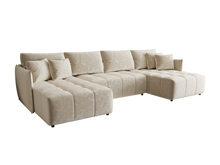 Rohová sedací souprava s funkcí spaní Oroso U béžový kontejner na lůžkoviny měkká sametová tkanina s hydrofobní vrstvou dekorativní prošívání