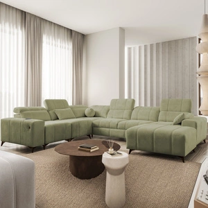 Penejos VIII olivová pravá rohová pohovka s funkcí spaní Stylová rozkládací pohovka z odolné tkaniny