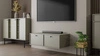 RTV skříň Kioto IV 121 cm eukaliptus elegantní skříň s dvířky otevíranými dolů tlumené barvy černé kovové úchytky