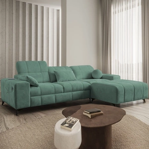 Rohová sedačka s funkcí spaní Penejos zelená pravá elegantní rohová sedačka s úložným prostorem na lůžkoviny pohodlné nastavitelné opěrky hlavy