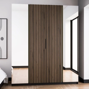 Šatní skříň se zrcadlem Kastano XIV 200 cm černá / dub evoke elegantní design šatní skříň dveře zdobené černými lamelami šatní skříň do předsíně