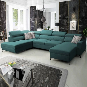 Rohová sedací souprava s funkcí spaní Savona VI tyrkysová pravá elegantní a pohodlná rohová sedací souprava do obývacího pokoje se dvěma kontejnery na lůžkoviny
