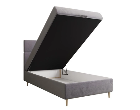 Kontinentální postel Bing 120x200 světle šedá v moderním skandinávském stylu s čalouněným čelem postele s úložným boxem