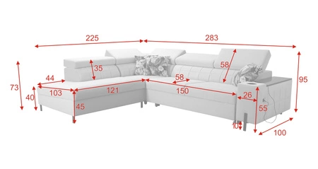 Rohová sedací souprava s funkcí spaní Belvi III tyrkysová levá Pohodlná a elegantní rohová sedací souprava do obývacího pokoje s praktickým úložným prostorem na boku
