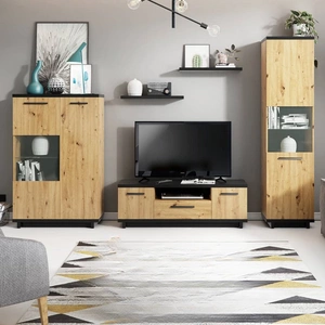 Nábytková stěna Simi dub artisan / černá klasická forma nábytku z vysoce kvalitní laminované desky ideální nástěnná skříňka do obývacího pokoje