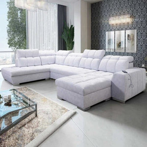 Luigi VI rohová pohovka s funkcí spaní šedý jasan pravá stylová rohová pohovka s kontejnery na lůžkoviny potažená měkkou látkou