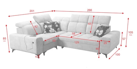 Rohová pohovka Buffalo II s funkcí spaní grafitová levá funkční a stylová rohová pohovka s nastavitelnými opěrkami hlavy