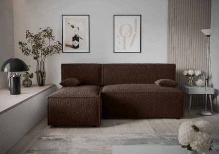 Rohová sedací souprava s funkcí spaní Brandon hnědá levá strana měkká tkanina s charakteristickou smyčkovou povrchovou nádobou na lůžkoviny