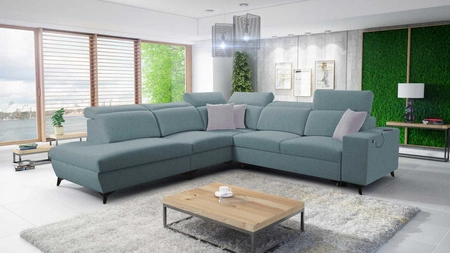Levá rohová pohovka Kelly Sleek IX arctic blue s funkcí spaní, pohodlnými područkami a nastavitelnými opěrkami hlavy