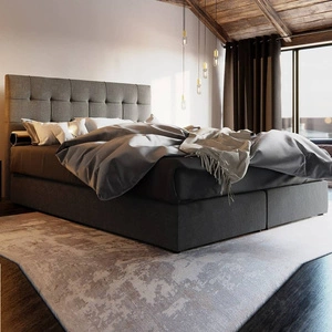 Šedá kontinentální postel Widnes 180x200 v moderním skandinávském stylu s výrazným čelem