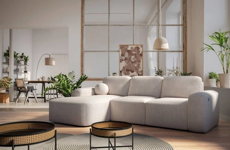 Rohová pohovka s funkcí spaní Arbon béžová levý roh moderní design s výrazným tvarem měkká látka