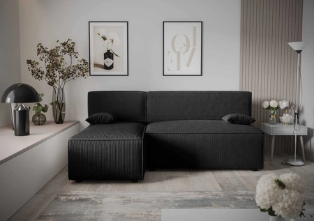 Rohová sedací souprava s funkcí spaní Brandon černá pravý roh trojrozměrná tkanina s výrazným pruhem nádoba na lůžkoviny