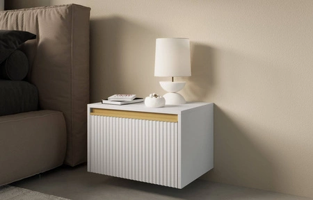 Imperial noční stolek se zásuvkou bílý s možností zavěšení módní skříňka do ložnice s elegantním frézovaným čelem