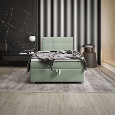 Kontinentální postel Fresno 120x200 mint v moderním skandinávském stylu s čalouněným čelem postele s úložným boxem