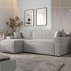 Rohová sedací souprava s funkcí spaní Brandon Bis šedý jasan levá měkká tkanina s charakteristickou smyčkovou povrchovou nádobou na lůžkoviny