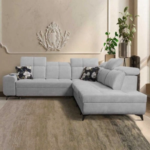 Rohová sedací souprava s funkcí spaní Buffalo IX šedý jasan pravý Stylová rohová sedací souprava do pokoje z velurové tkaniny Dekorační polštáře