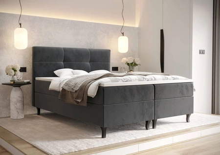 Šedá kontinentální postel Melba 160x200 v moderním skandinávském stylu s výrazným čelem