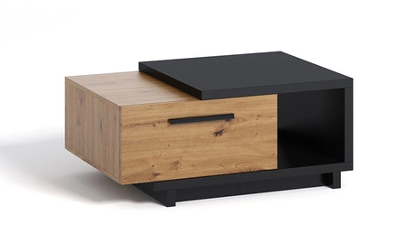 Konferenční stolek se zásuvkou 90 cm Simi dub artisan / černý moderní design asymetrické tělo deska odolná proti rozlití
