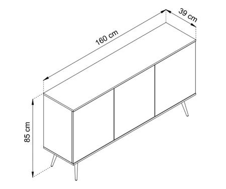 Komoda Luxury 160 cm černý elegantní designový korpus doplněný zlatým lemováním komoda stojí na kovových nohách ve zlaté barvě