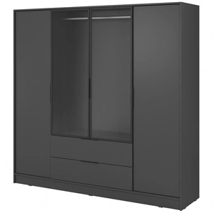 Šatní skříň Corse 206 cm grafitová moderní designová šatní skříň se skleněnými předěly ideální do ložnic šatní skříň s tyčí na zavěšení oděvů