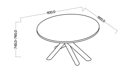Kulatý stůl Lyon 110 cm wisconsin ořech / černý designový jídelní stůl kovové pavoučí nohy výškově nastavitelné