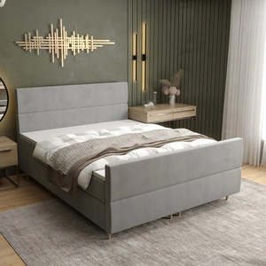 Kontinentální postel Benet 180x200 světle šedá v moderním skandinávském stylu s výrazným čelem a nohou
